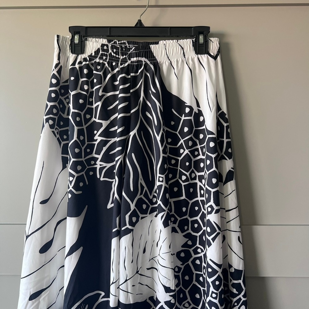 WAI ONO DESIGNS Wide Leg Pants Women Medium Black White Tropical Leaf‎ Hawaiian - Picture 3 of 11